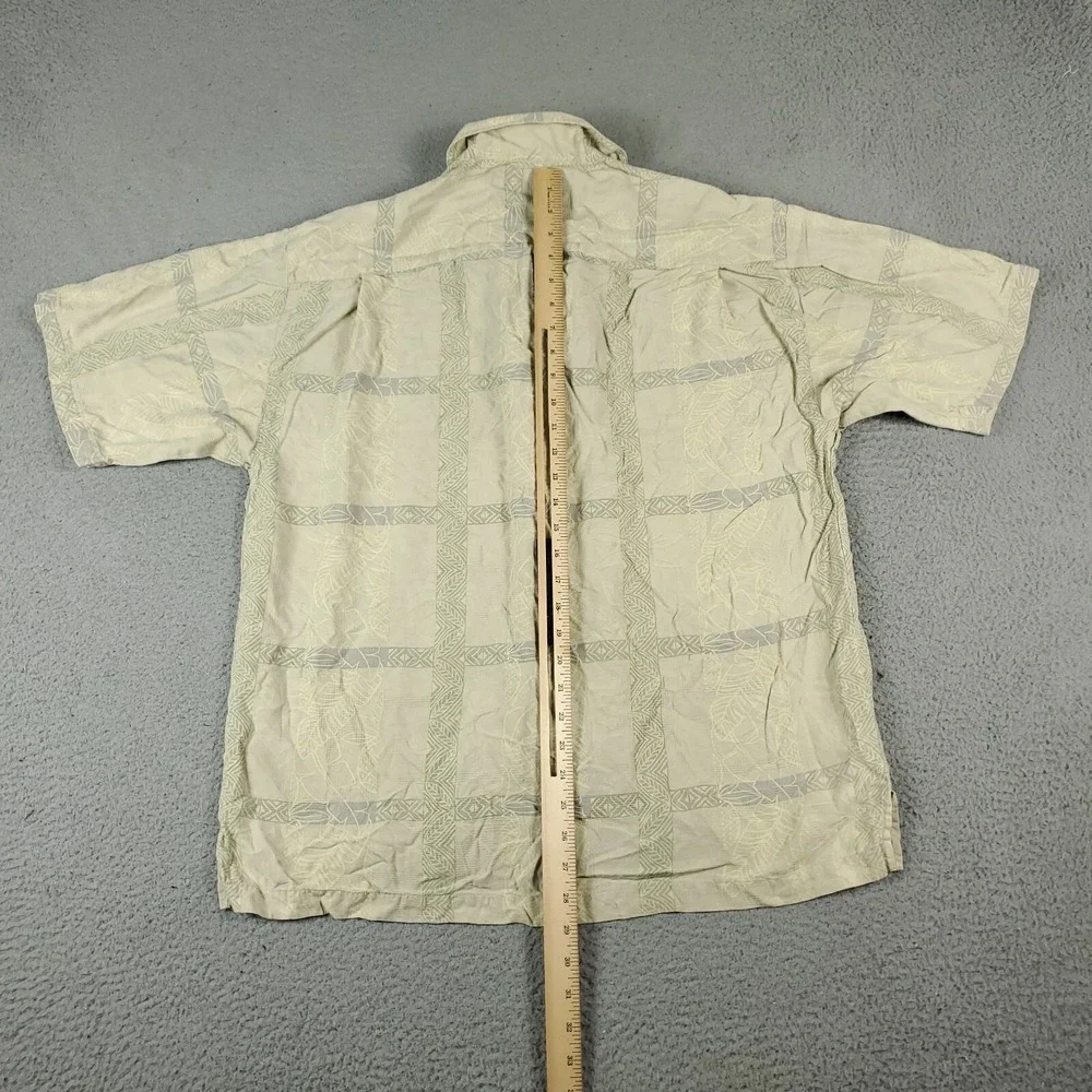 Tommy Bahama Shirt Mens Large Ivory Silk Tropical Camp Hawaiian Button Up * - Picture 5 of 8